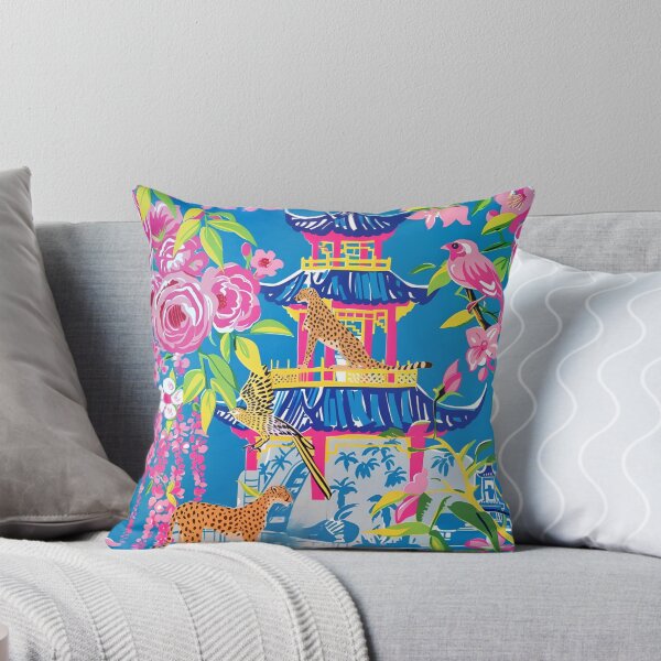 Item preview, Preppy cheetah in chinoiserie garden in pink and cornflower blue designed and sold by SophieClimaArt.