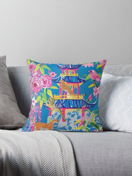Item preview, Preppy cheetah in chinoiserie garden in pink and cornflower blue designed and sold by SophieClimaArt.