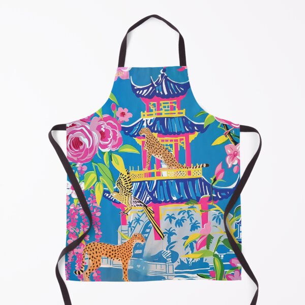 Item preview, Preppy cheetah in chinoiserie garden in pink and cornflower blue designed and sold by SophieClimaArt.