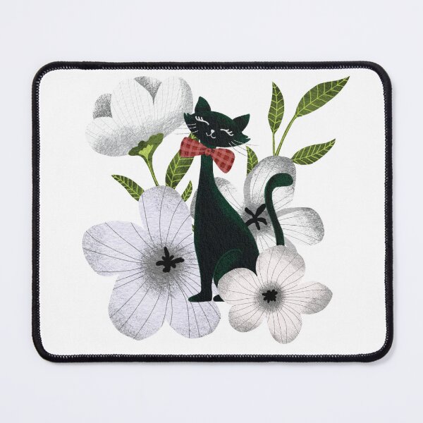 Item preview, Elegant black cat with white flowers designed and sold by pinkyfish1010.