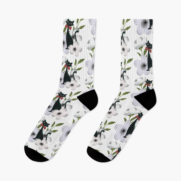Item preview, Elegant black cat with white flowers designed and sold by pinkyfish1010.