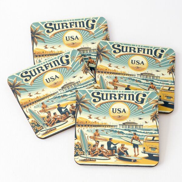 Item preview, Surfing USA 60s Summer Retro Print designed and sold by Emoji Emblems.