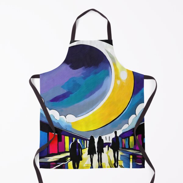 Item preview, crescent Moon people walking colorful painting travel contemporary urban designed and sold by Meena-tta.