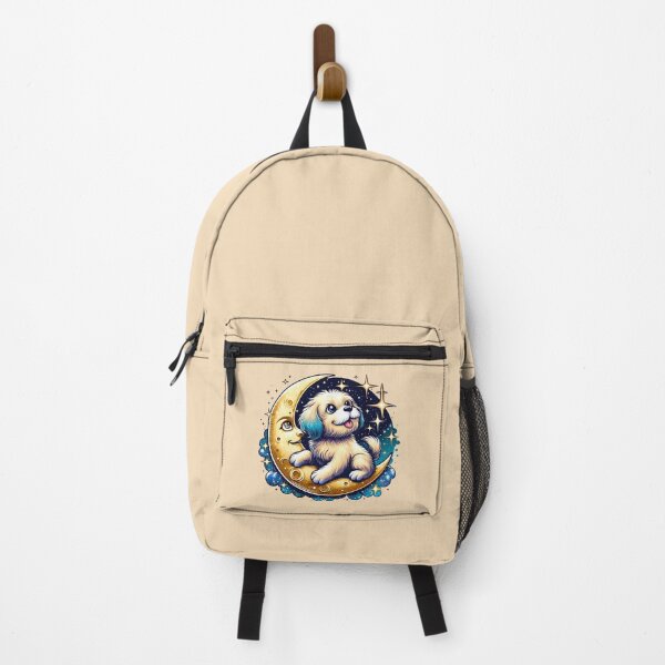 Item preview, Cute dog on friendly crescent moon - color illustration designed and sold by AD-Digital-Art.