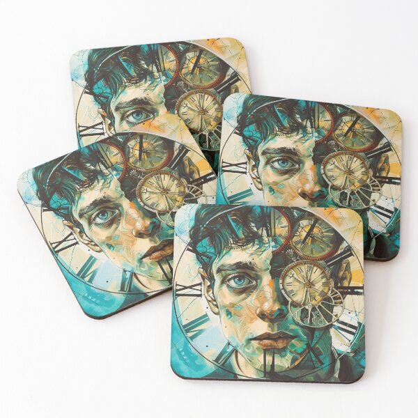 Item preview, A man's face juxtaposed with a clock face, surreal double gouache ink colors  designed and sold by Vintage Hustle.