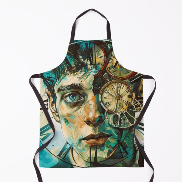 Item preview, A man's face juxtaposed with a clock face, surreal double gouache ink colors designed and sold by Vintage Hustle.