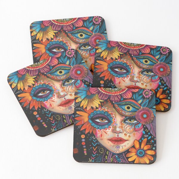 Item preview, Vibrant Mexican Folk Art Style Female Portrait designed and sold by ImagineCorner.