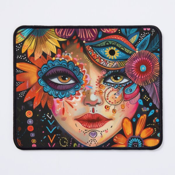 Item preview, Vibrant Mexican Folk Art Style Female Portrait designed and sold by ImagineCorner.