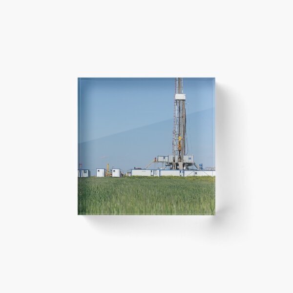 Item preview, land oil drilling rig on green wheat field designed and sold by goceris.