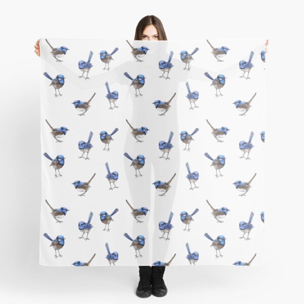 Blue Wrens, dispersés sur blanc Foulard
