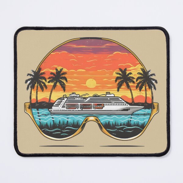 Item preview, sunglasses with a cruise ship palm trees sunset designed and sold by Firas Aljazzar.