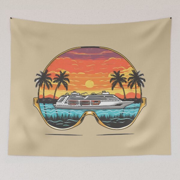 Item preview, sunglasses with a cruise ship palm trees sunset designed and sold by Firas Aljazzar.