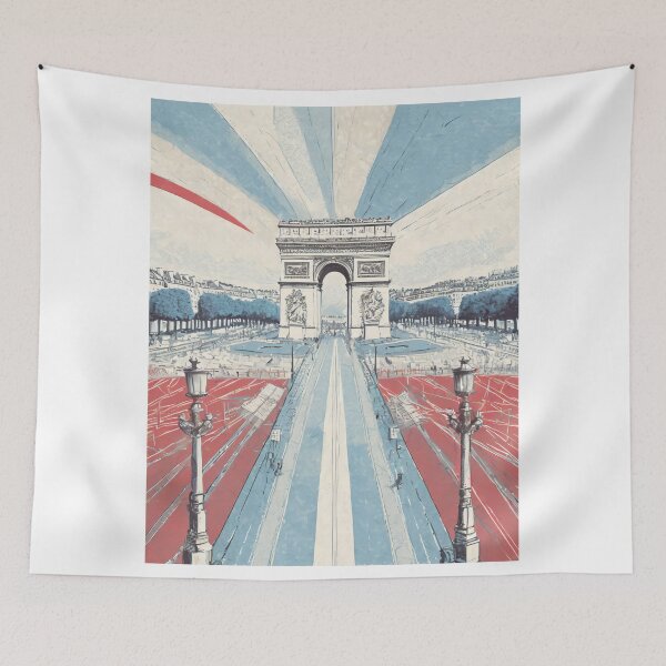 Aperçu de l'œuvre Affiche de voyage vintage de Paris - Arc de Triomphe rétro minimaliste - bleu, blanc, rouge créée et vendue par pod24.