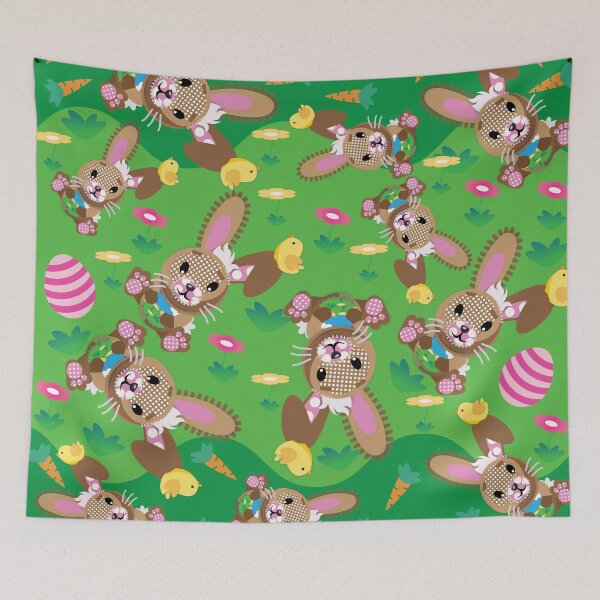 Item preview, Brown bunny pattern carrots flowers and eggs designed and sold by smalladventures.