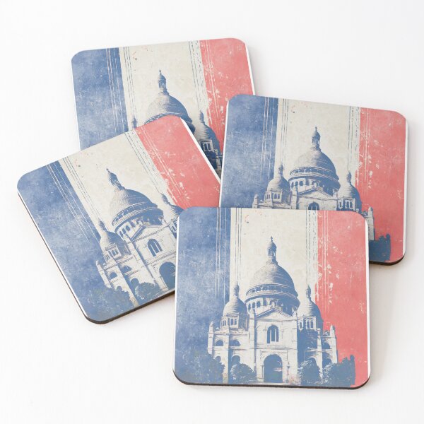 Item preview, Vintage Sacre Coeur Montmartre Paris, France - travel poster - Minimalist Sacré-Cœur illustration in retro style and the national colors blue, white, red designed and sold by pod24.