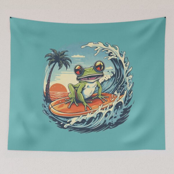 Item preview, frog and sunglasses riding waves at the beach designed and sold by Firas Aljazzar.