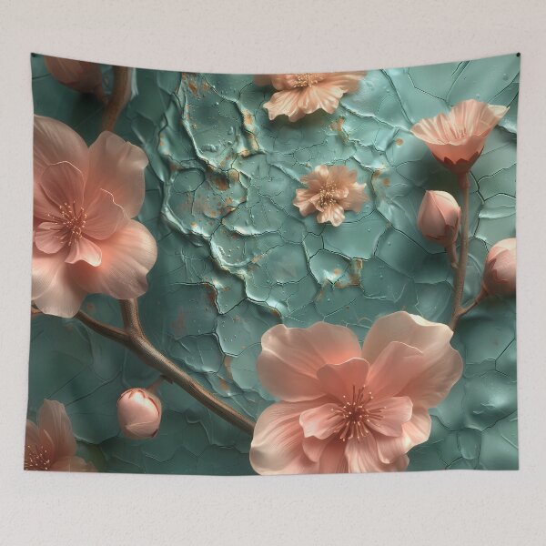 Item preview, Pepper green paint texture and peach fuzz flowers designed and sold by Fantasyplus.