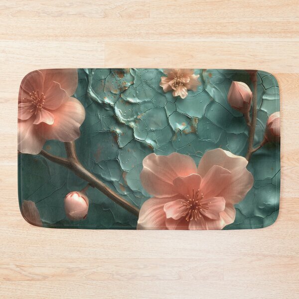 Item preview, Pepper green paint texture and peach fuzz flowers designed and sold by Fantasyplus.