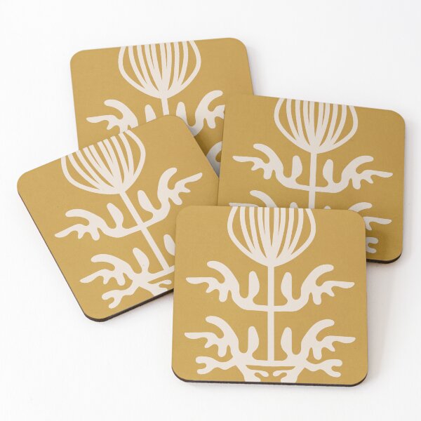 Item preview, Mid Century Scandinavian Flower Roots -White Mustard Yellow designed and sold by technicolorable_art.