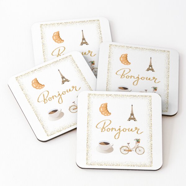 Item preview, Inscription Bonjour Croissant Tower Eiffel Cup Off Coffe Bicykle designed and sold by M R Design.