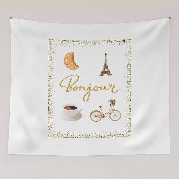 Item preview, Inscription Bonjour Croissant Tower Eiffel Cup Off Coffe Bicykle designed and sold by M R Design.