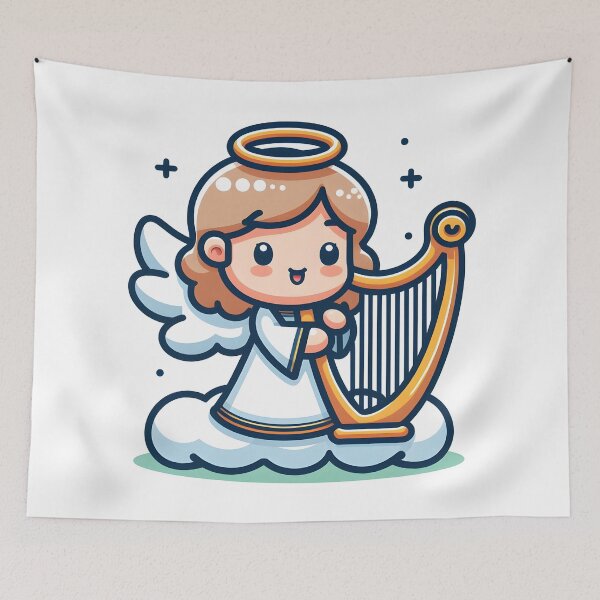 Item preview, Kawaii Pleasant Angel Waving A Harp designed and sold by CanvasCutie.