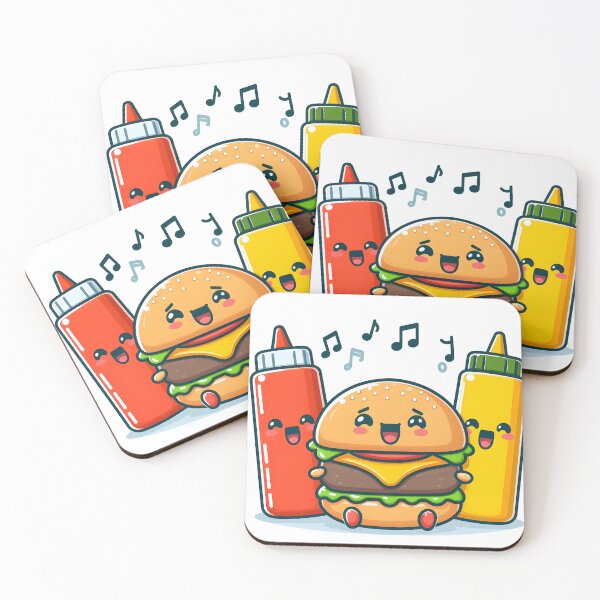 Item preview, Kawaii Burger Singing With Ketchup And Mustard Bottles designed and sold by CanvasCutie.