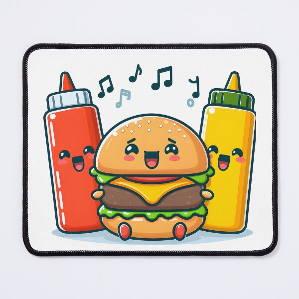 Item preview, Kawaii Burger Singing With Ketchup And Mustard Bottles designed and sold by CanvasCutie.