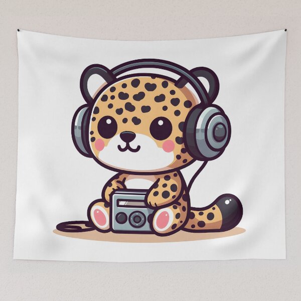 Item preview, Kawaii Jaguar With Headphones designed and sold by CanvasCutie.