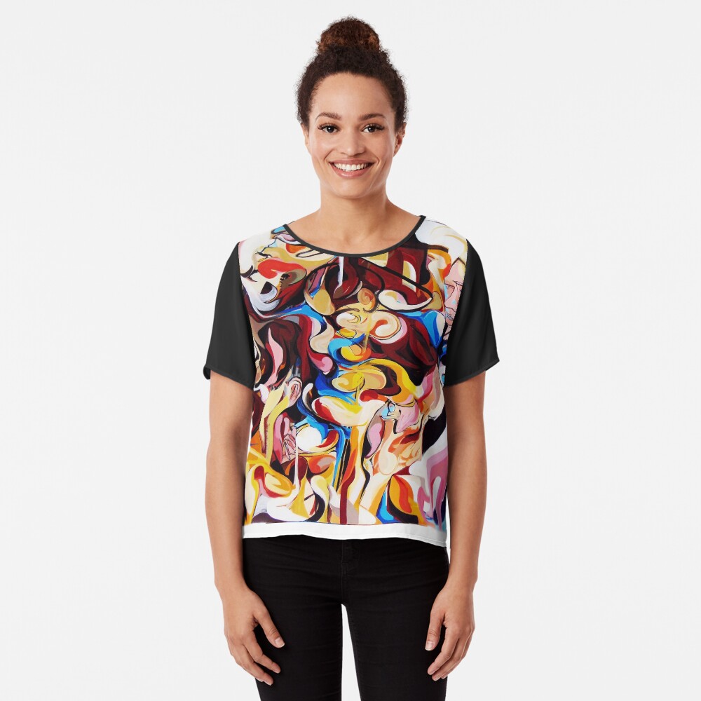 Expressive Abstract People Composition painting Chiffon Top
