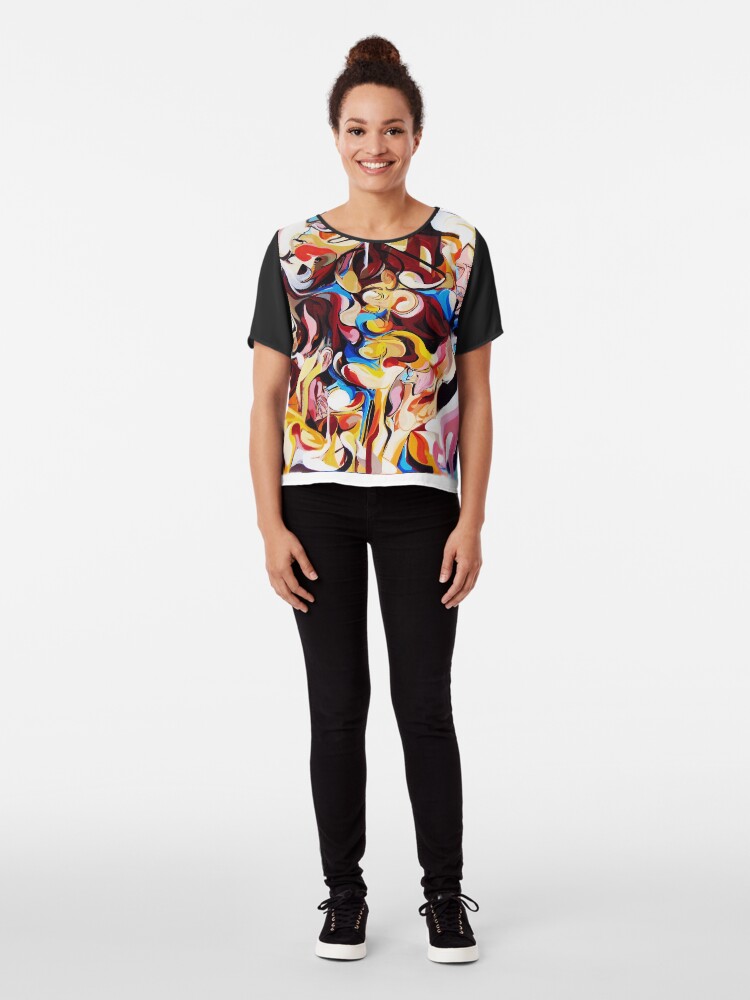 Alternate view of Expressive Abstract People Composition painting Chiffon Top