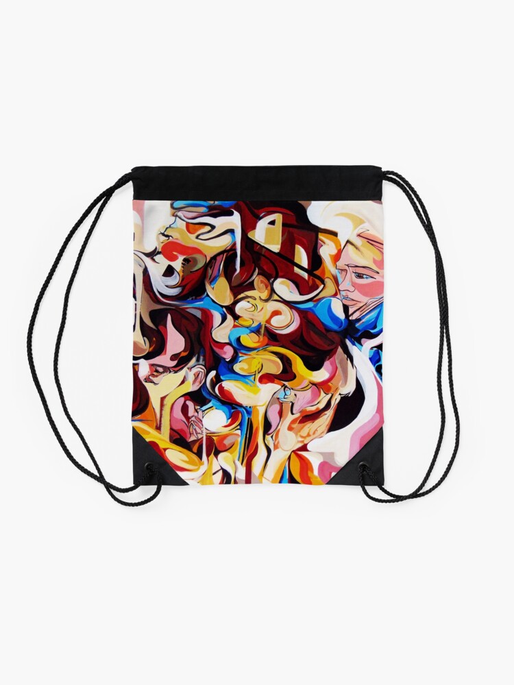 Alternate view of Expressive Abstract People Composition painting Drawstring Bag