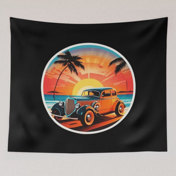 Item preview, Palm Tree Sunset Classic Car By the Ocean designed and sold by NautiChic.