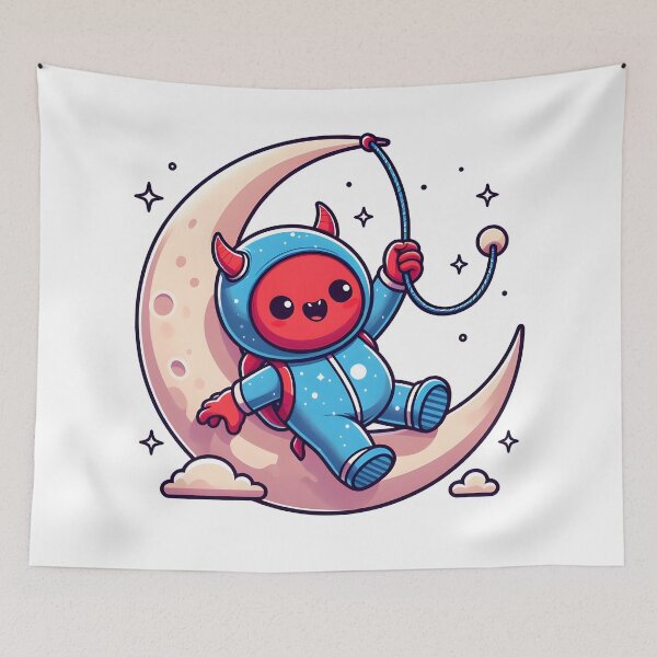 Item preview, Kawaii Buoyant Demon: Wearing A Space-Themed Jumpsuit designed and sold by CanvasCutie.