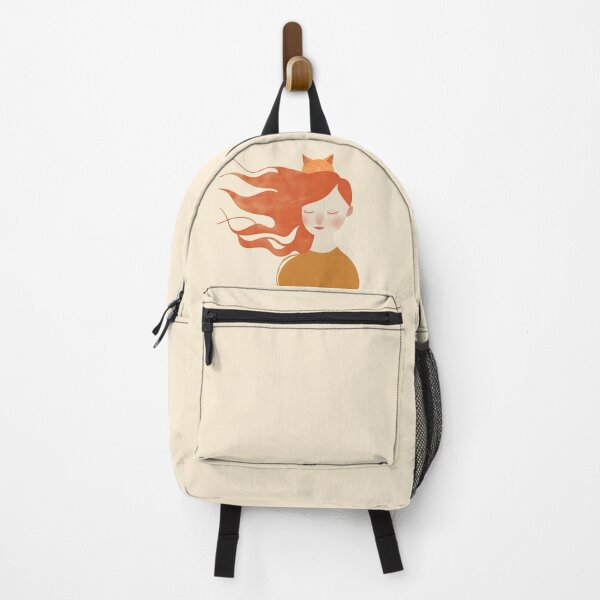 Item preview, A Watercolor Portrait of Carefree Redhead Woman with an Orange Cat designed and sold by MeowcuryRising.