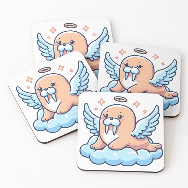 Item preview, Kawaii Walrus With Angel Wings Sitting On A Cloud designed and sold by CanvasCutie.