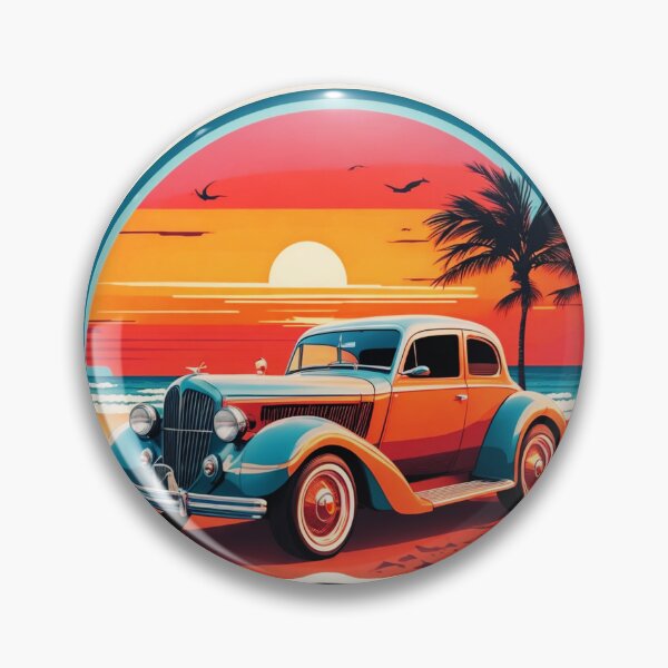 Item preview, Retro Car by the Ocean at Sunset designed and sold by NautiChic.