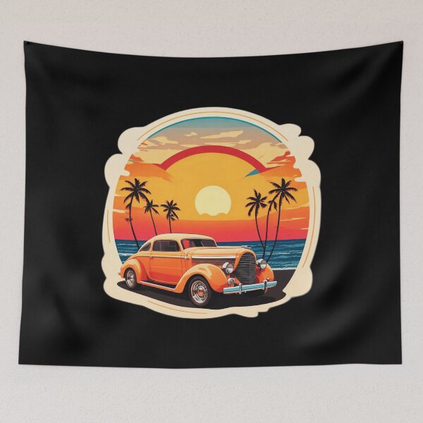Item preview, Vintage Car by the Ocean at Sunset designed and sold by NautiChic.