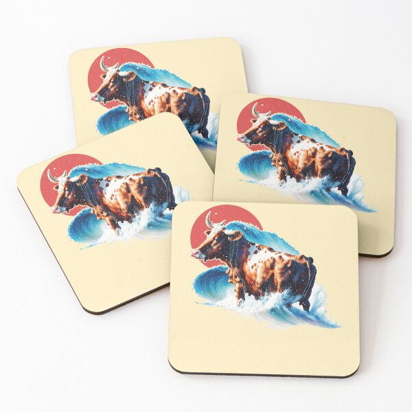 Item preview, Cow Riding Wave With Sunset, Funny Animal Photo Graphic designed and sold by Myth-Creatures.