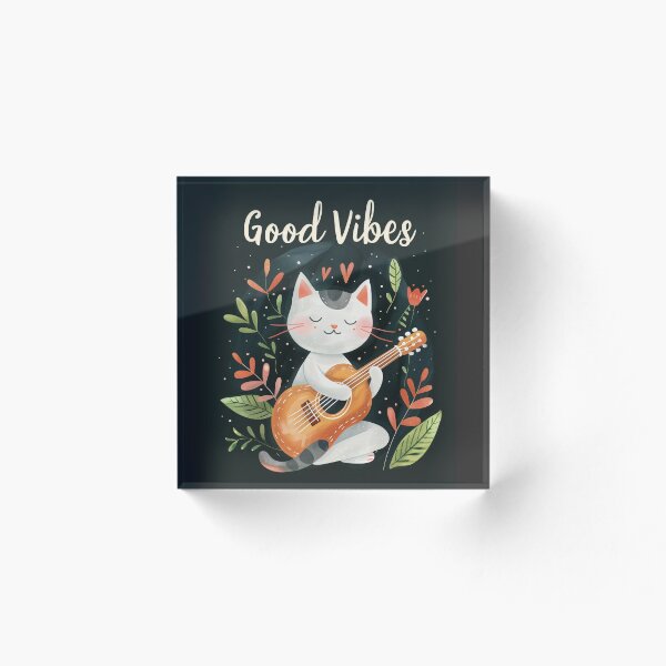Item preview, Good Vibes Cute Cat Playing Guitar designed and sold by sheprint.