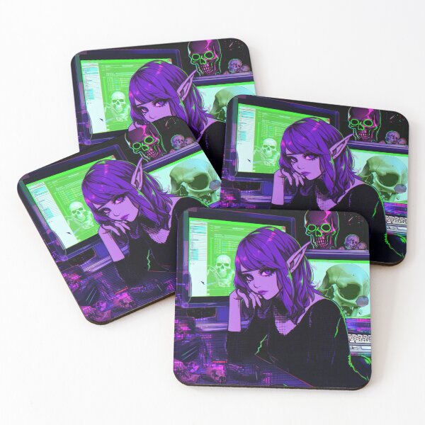 Item preview, Neon Skull Hacker Hologram Anime Girl designed and sold by bubblegoth.