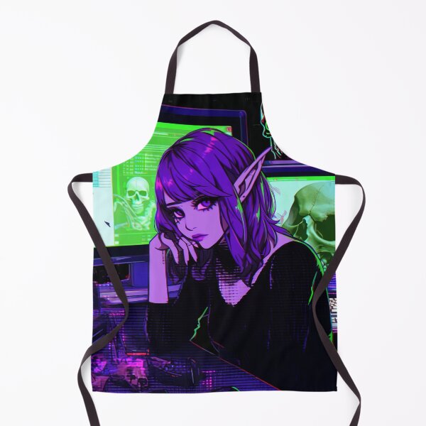 Item preview, Neon Skull Hacker Hologram Anime Girl designed and sold by bubblegoth.