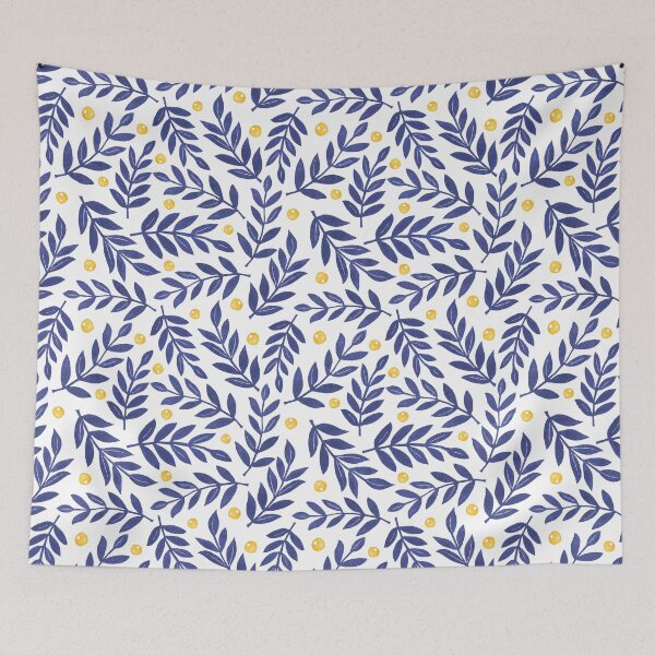 Item preview, Lino print leaves blue yellow designed and sold by Colorblizz.