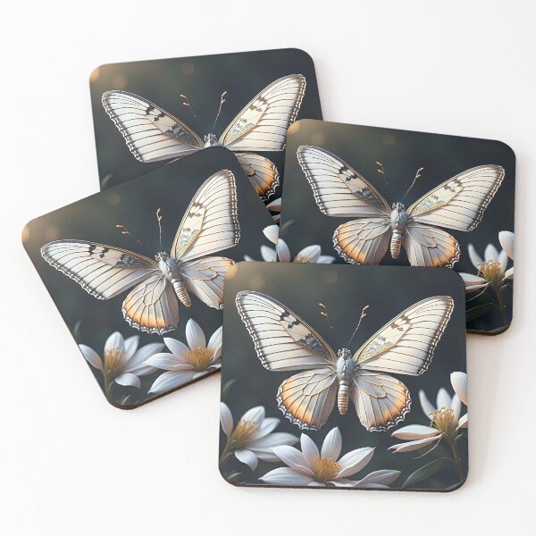 Item preview, Elegant Beige-Golden Butterfly Among White Blossoms | AI Art designed and sold by marjessas-world.