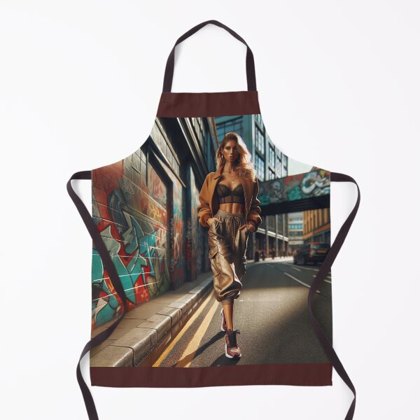 Item preview, Woman striding confidently down a graffiti-lined urban street, her outfit a mix of high fashion and street style designed and sold by AndreaMart.