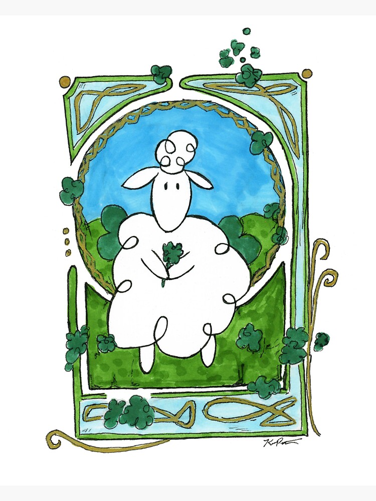 Thumbnail 3 of 3, Sticker, Art Nouveau Doodle of an Irish Sheep designed and sold by ImagineMeraki.