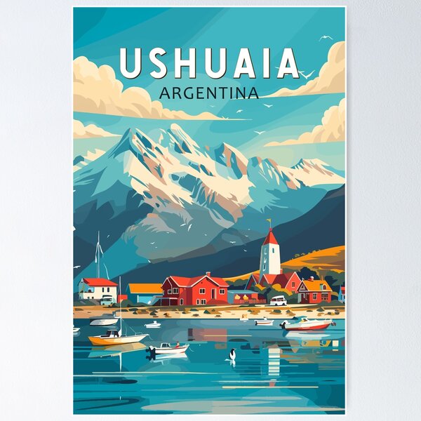 Item preview, Ushuaia Argentina Travel Art Vintage designed and sold by KrisSidDesigns.