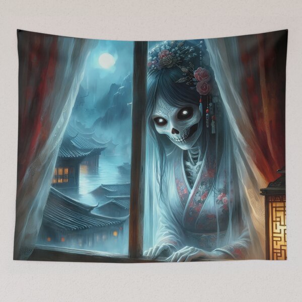 Item preview, Moonlit Eternity ,a skeletal figure peering out of a window.  designed and sold by aminz4.