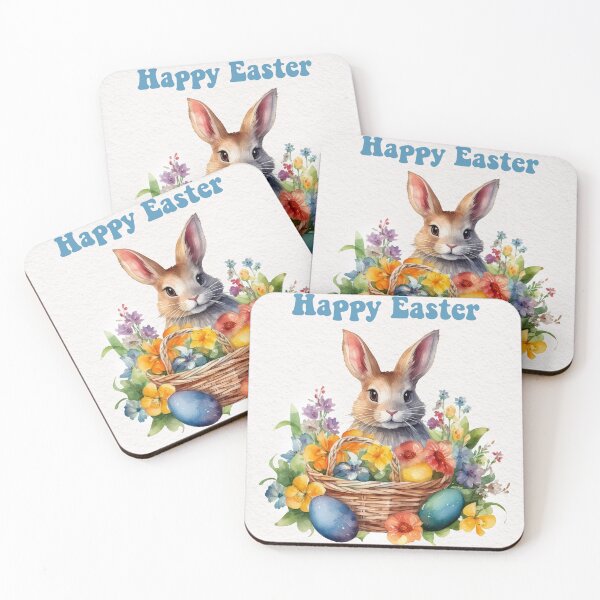 Item preview, Easter card with watercolor Cute Easter Bunny in easter basket with easter eggs and flowers designed and sold by Createya.