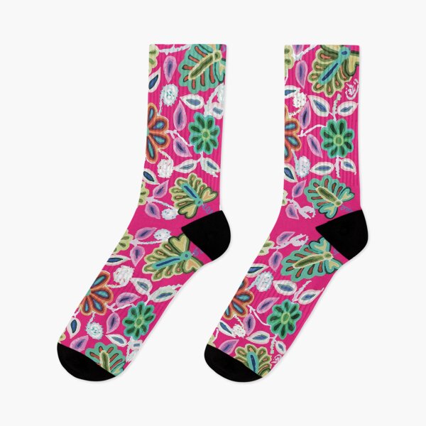Item preview, Pink maximalist decor folk art embroidered flowers boho chic style designed and sold by T-Mex.